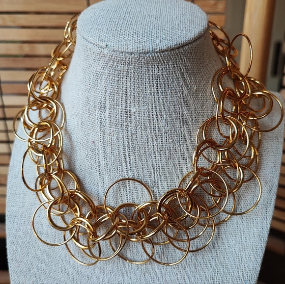 Joan Rivers Gold Tone Double Circles LING Chain Necklace NWOT Layering Signed - Picture 2 of 8
